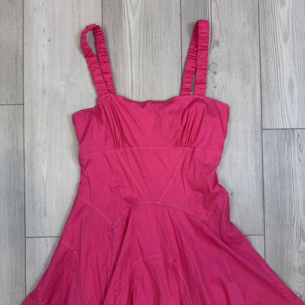 By Anthropologie Sleeveless Plunge Drop-Waist A-Line Mini Dress Pink Small $158 - Picture 3 of 15